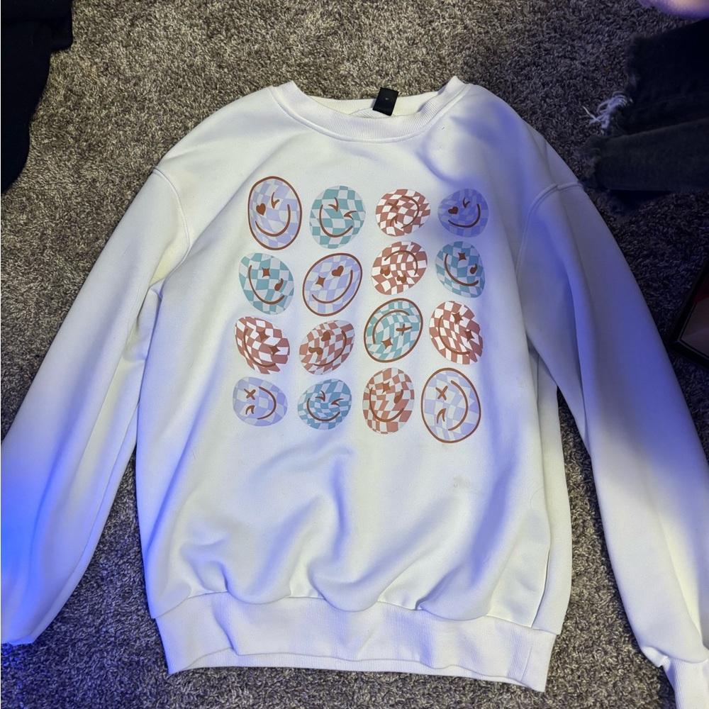 Trendy Graphic Sweatshirt with Smiley Faces